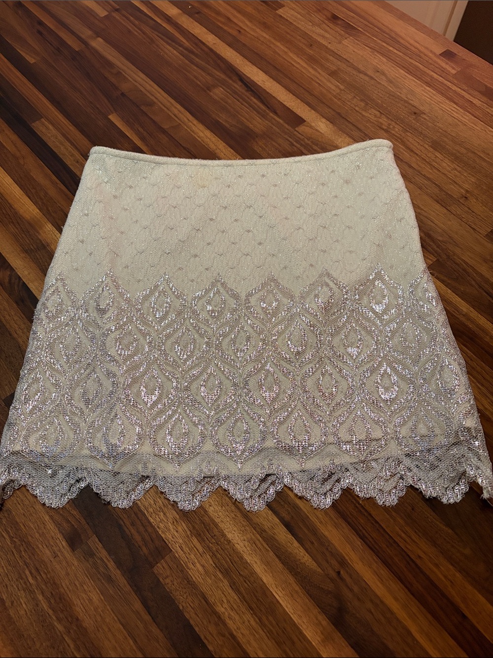 Free People Ivory Mini Skirt with Silver Sequin Lace